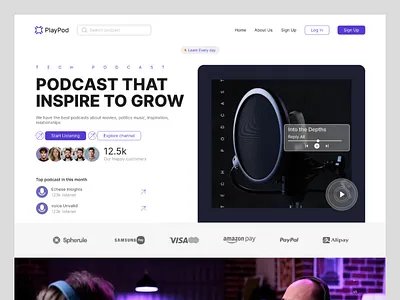 Podcast website landing page desing design figma landing page minimal podcast landing page podcast website podcast website design streaming laniding page streaming website ui uiux ux website design