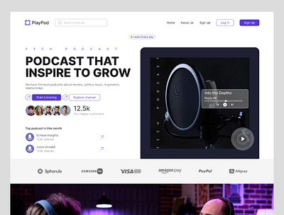 Podcast website landing page desing design figma landing page minimal podcast landing page podcast website podcast website design streaming laniding page streaming website ui uiux ux website design