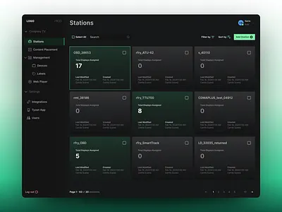 IPTV/Digital Signange Software b2b broadcast dark theme dark ui dashboard data data visualization digital signage displays figma iptv iptv dashboard stations streaming television tv ui ux