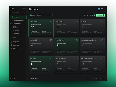 IPTV/Digital Signange Software b2b broadcast dark theme dark ui dashboard data data visualization digital signage displays figma iptv iptv dashboard stations streaming television tv ui ux