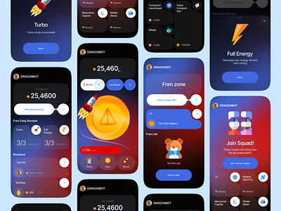 Dragoncoin Mobile App UI android app clean coins earned coin earning app game app design gamming ios app minimal mining app modern rewards app squad wallet