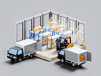 3D Warehouse 📦 3d 3d illustration 3d shape blender box branding cargo commercial delivery design forklift graphic design illustration industrial isometric logistics logo package trucks warehouse