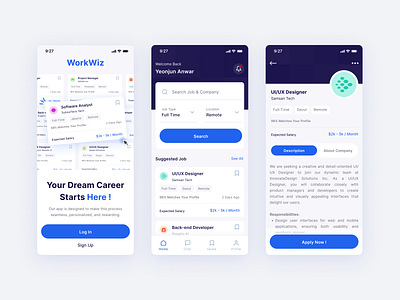 WorkWiz - Job Finding Apps 🧑‍💻 app app design clean design exploration job job finding app job finding platform mobile app mobile apps mobile design ui uiux ux work