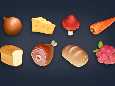 Game food icons 2d illustration photoshop ui