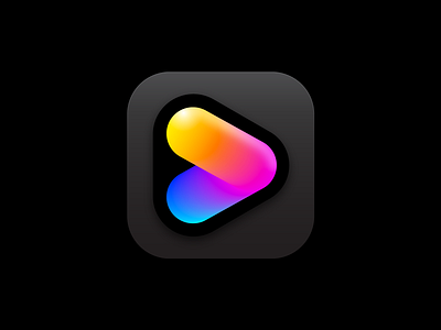 Glossy Play App Icon 3d arrow branding direction futuristic glow graphic design ios logo media mihai dolganiuc design modern neon saas software tech ui vibrant video