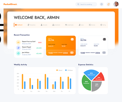 Financial Dashboard UI Design for PocketDirect