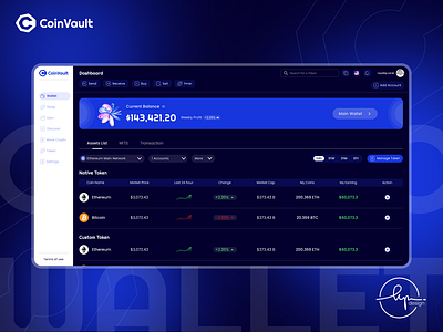 CoinVault - Crypto Coin Wallet Web and Mobile App Ui/Ux Designs bitcoin branding btc coin coinvault crypto cryptocurrency cryptoui dribbble best shot eth logo mobile app uc ui ui design uidesign uiux vault wallet webapp