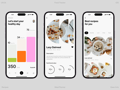 Food Tracker Concept App activity android calorie clean concept cooking food food tracker app ios material design meal minimal mobile tracker ui visual design