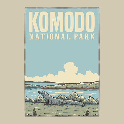 National Parks in Indonesia apparel design branding design graphic design hand drawn illustration komodo national park sticker vintage illustration