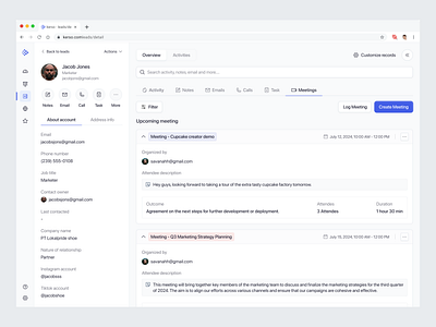 Kerso CRM - Leads Detail activity analytics brand identity branding clean communication crm dashboard design detail leads leads detail marketing meeting minimalist team team work ui ux website