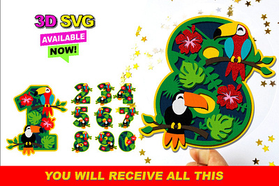 Toucan Birthday Numbers 3D SVG animation graphic design motion graphics symbol ui
