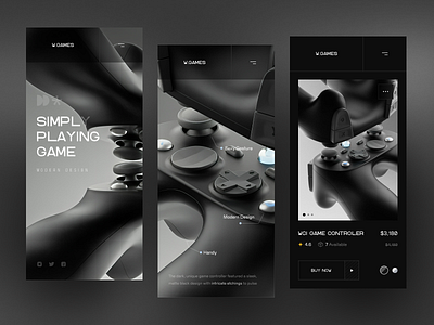 W.Games WebApp Responsive :: DARK app clean controller dark dark minimal game components gaming home page landing minimal design modern product page responsive sharp trend ui unquie ux web web app