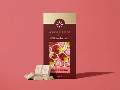 Tropico Chocolate Branding brand chocolate cocoa design exotic icon identity illustration logo mark packaging strawberries symbol tropical