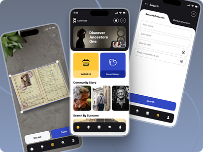 Discover Your Roots - Ancestry Finding App UI | Mitul Gajjar adobexd ancestryapp appdesign dailychallenge designinspiration familyhistory familytree genealogy sketchdesign ui uiuxdesign userexperience ux