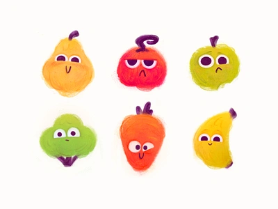 Fruit & Veggie Friends apple banana broccoli carrot character character design cute emoji emoji set emoticon emotion fruits funny illustration kawaii organic pumpkin smiley vegetables veggies