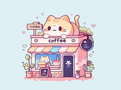 猫咪咖啡店 illustration 插图 插画 线稿插画 设计