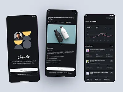 Creato Marketplace UI app design dark ui marketplace product design ui