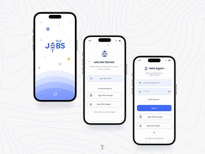 Find Job App app design blue clean figma design find work job job finder app login page mobile application modern design onboarding onboarding screens signup screen splash screen ui ui design uiux ux ux design welcome screen