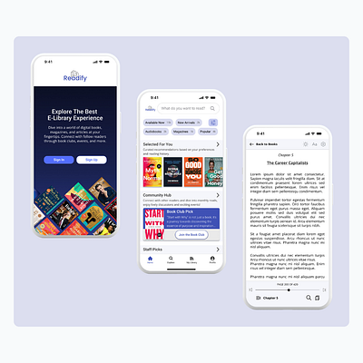 E-Library and Digital Reading App design reading app ui