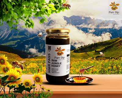 Pure Dip Honey: Nature’s Sweet Harmony and Serenity advertising branding packaging social media post