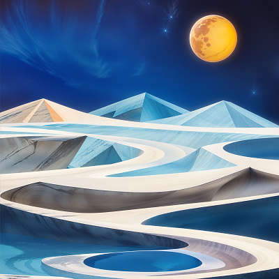 Cold Night 3d abstract blue geometric ice illustration landscape marble moon night wallpaper