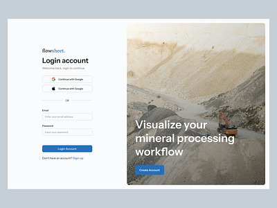 Flowsheet: visualize your operation workflow - Login page apple login apple sign up create account design email sign up forget password google login google sign up login password product design signup ui uiux ux verify mail