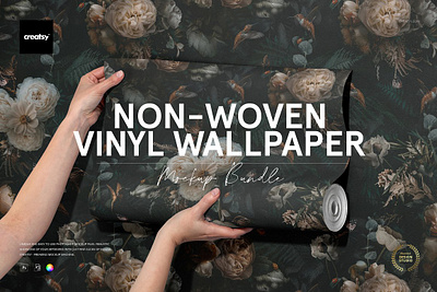 Vinyl Wallpaper Mockup Bundle creator custom customizable design pattern patterns personalized poster mockup printed quilt smart object surface vinyl wallpaper mockup bundle