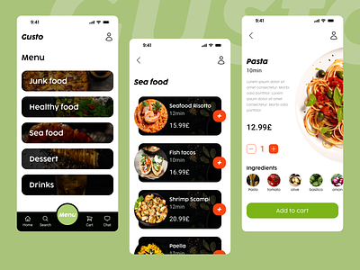 Gusto web design app design food green ui ux