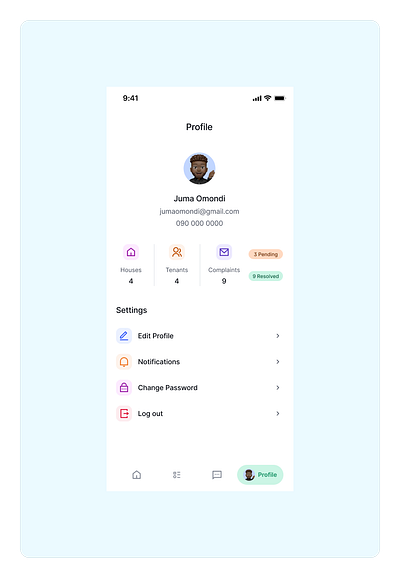 Landlord Profile Screen app design clean ui figma landlord mobile app profile screen real estate ui