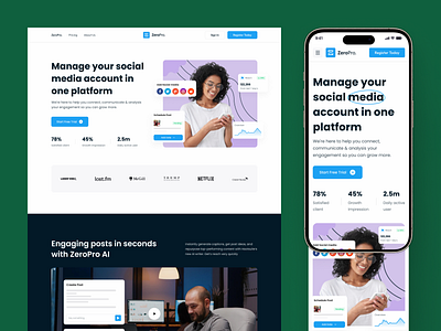 Social Media Management Platform branding clean landing minimal responsive saas ui ui design ux ux design visual design web web ui website design