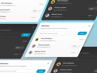 Members Sharing Modal - Dark & Light Mode dark light mode design invite members member sharing members modal sharing modal ui