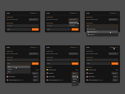 Invite Modal dark mode invitation invite modal product design share team team management team settings