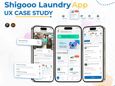 Shigooo Laundry App UX Case Study casestudy designing figma graphic design laundryapp trending ui uiuxdesigning uxdesigning
