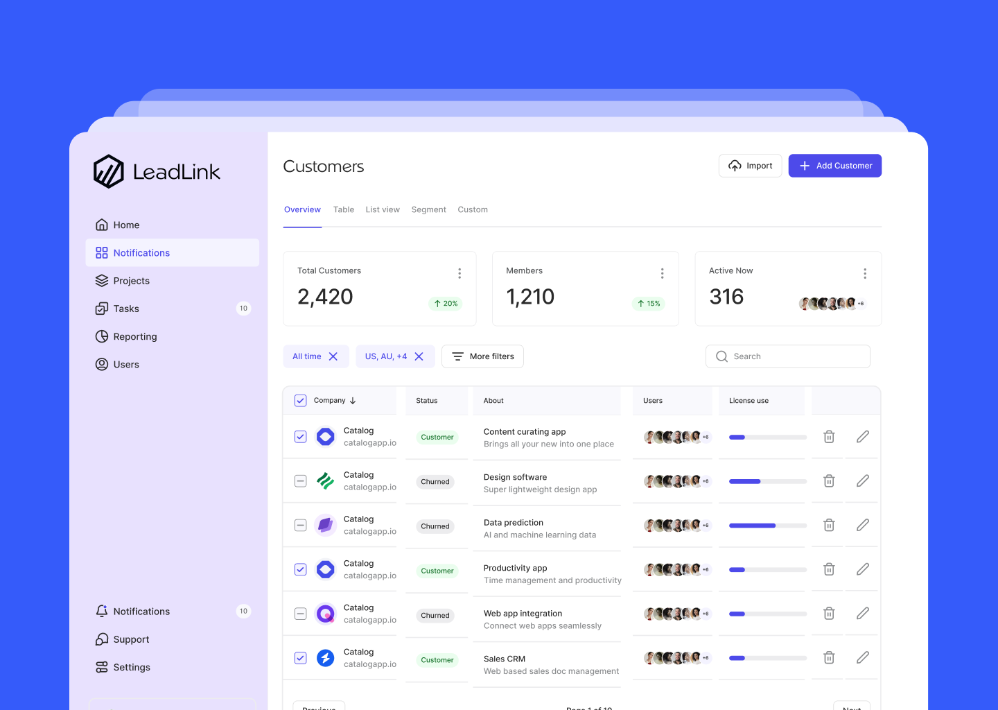 LeadLink CRM Dashboard - Design app branding crm dashboard design graphic design hr illustration lead logo management typography ui ux vector