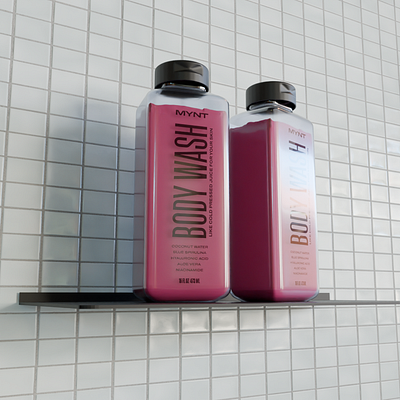 Body Wash 3d bathroom blender body wash bottle cosmetics label design line mockup mynt
