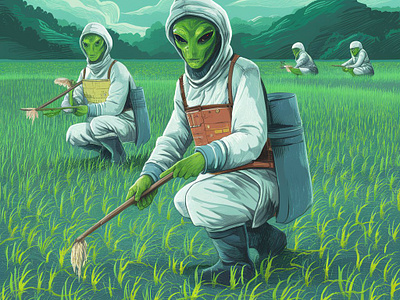 Cultivating rice on aliens in earth | illustration art | absract anime art arte branding design draw dribbble graphic design illustration illustrator logo portrait ui vector