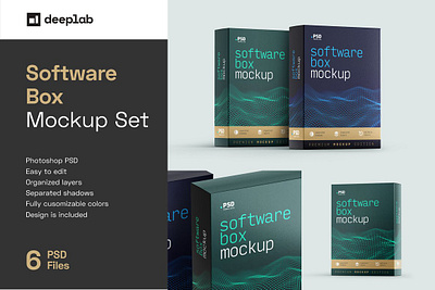 Software Box Mockup Set advertisement artwork box brand business cardboard cd computer container corporate dvd label package packaging product sale soft software square web