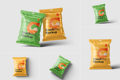 Snack Bag Packaging Mockups bag blank chipbag chips cookies design foil food isolated mockup package packaging photoshop plastic pouch product psd snack template wrap
