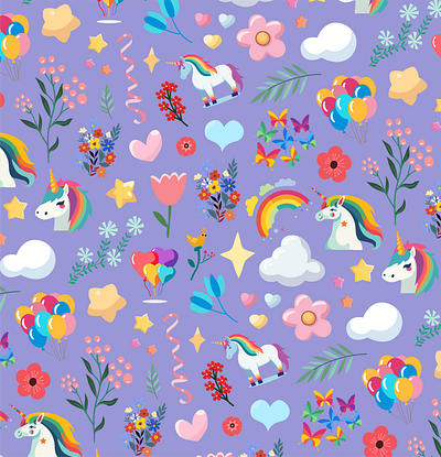 Unicorn wonderland - cute pattern design cartoon design digital art illustration