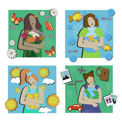 Set of illustrations. Girls. fish flower girl illustration travel vector