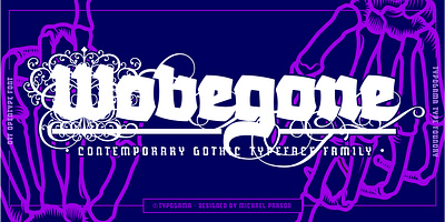 Wobegone typeface blackletter display font gothic graphic design opentype swash typedesign typography