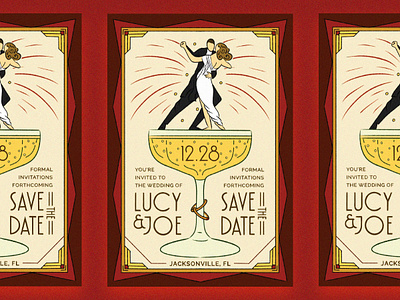 1920's Inspired Save the Dates art deco illustration invitations procreate save the dates typography wedding invites