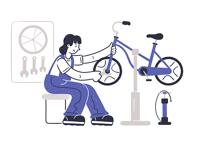 Bike Shop Girl bike blue character design flat girl illustration minimal simple small business ui vector