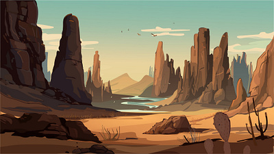 Desert Wild West - Background Illustration 2d background desert flat illustration west wild