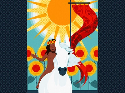 Tarot card #19 - The Sun - Daily Vector Art adobe illustrator blue cards child contrast daily art deck flat design horse illustration orange patterns sun sunflowers tarot texture vector vector illustration yellow