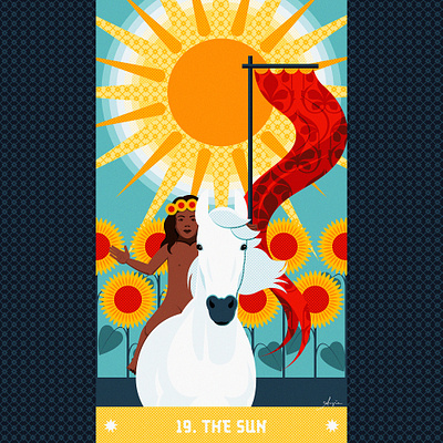 Tarot card #19 - The Sun - Daily Vector Art adobe illustrator blue cards child contrast daily art deck flat design horse illustration orange patterns sun sunflowers tarot texture vector vector illustration yellow