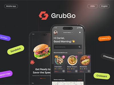 Grub Go - A Food Delivery App Branding Design app app design app development branding design food food delivery graphic design illustration mobile app on demand app software ui design ui ux