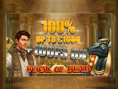 Rich wild and the Book of Dead : Game Promotion Post Redesign banner design book of dead cover design creativeprocess designfeedback dribble game cover design game post design gamedesign gamepromotion graphicdesign offer game cover offer game post photoshop rich wild and the book of dead