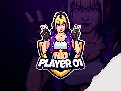 Player One battle royal branding design esports game gamers girl graphic design headset illustration logo mascot logo moba play player vector