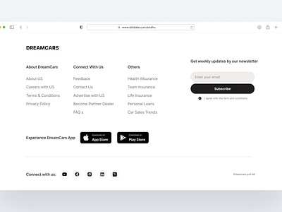 Footer - An online car dealership 'Dream Cars' Website aestheticdesign cars carshopping cleandesign cleanlayout designer element footer minimalisticdesign onlinecardealership ui uidesigner uiux usercentricdesign userinterface ux uxdesigner webpage footer website